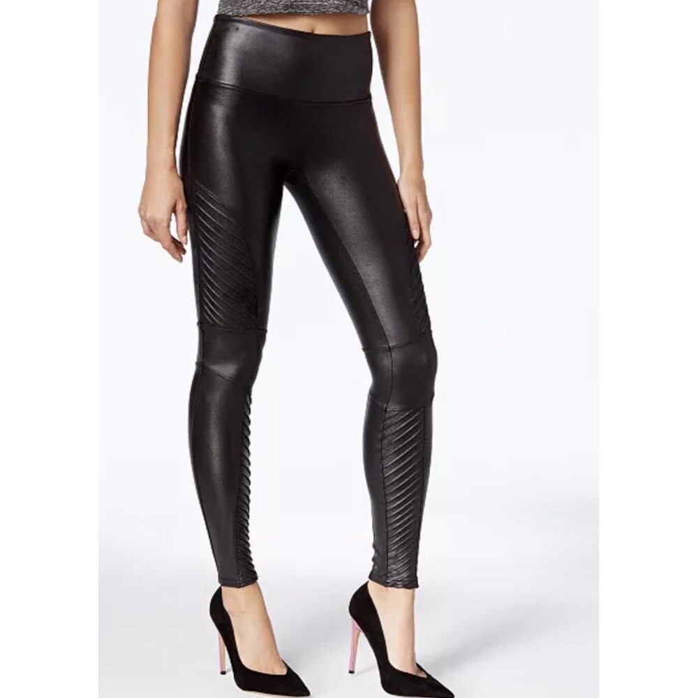 Spanx  Women’s  Legging/Pants Faux Leather Moto Leggings Black Mid Rise Sz S